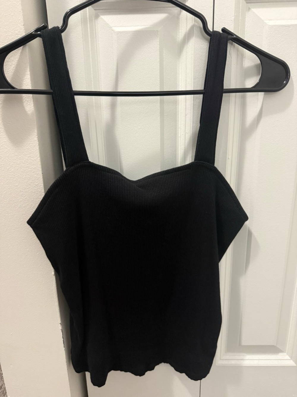 Women’s Express Black Ribbed Square-Neck Tank with Wide Straps